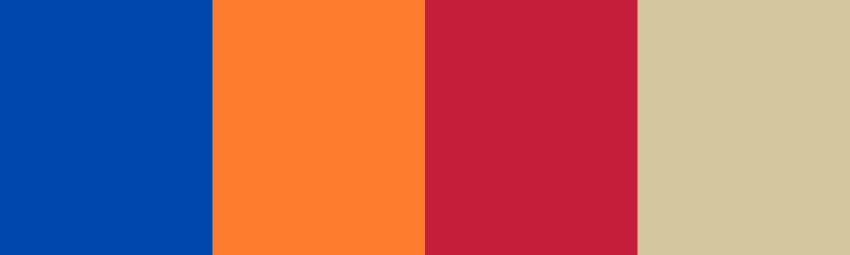 Four-color swatch preview for 365 Cultural Color Palettes #012, Seville, Spain: Cobalt Blue, Sunset Orange, Carnation Red, Sandstone Beige.