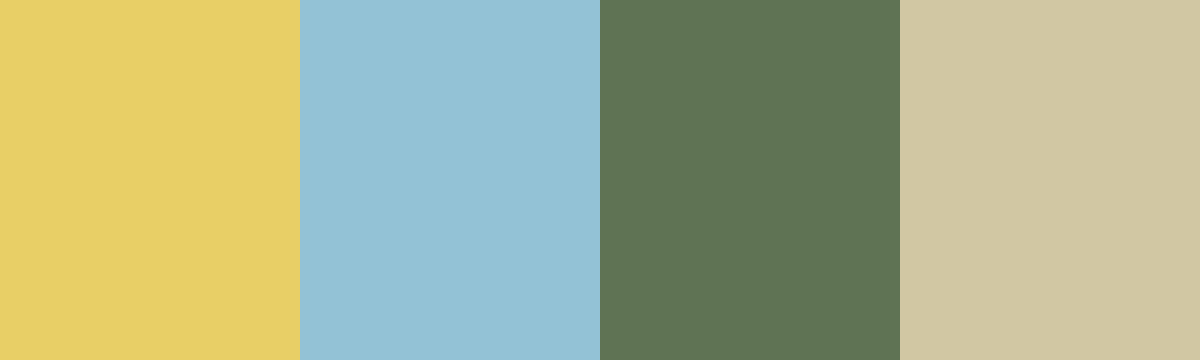 Four-color swatch preview for 365 Cultural Color Palettes #074, Budapest, Hungary: Imperial Yellow, Thermal Blue, Zsolnay Green, Danube Stone.