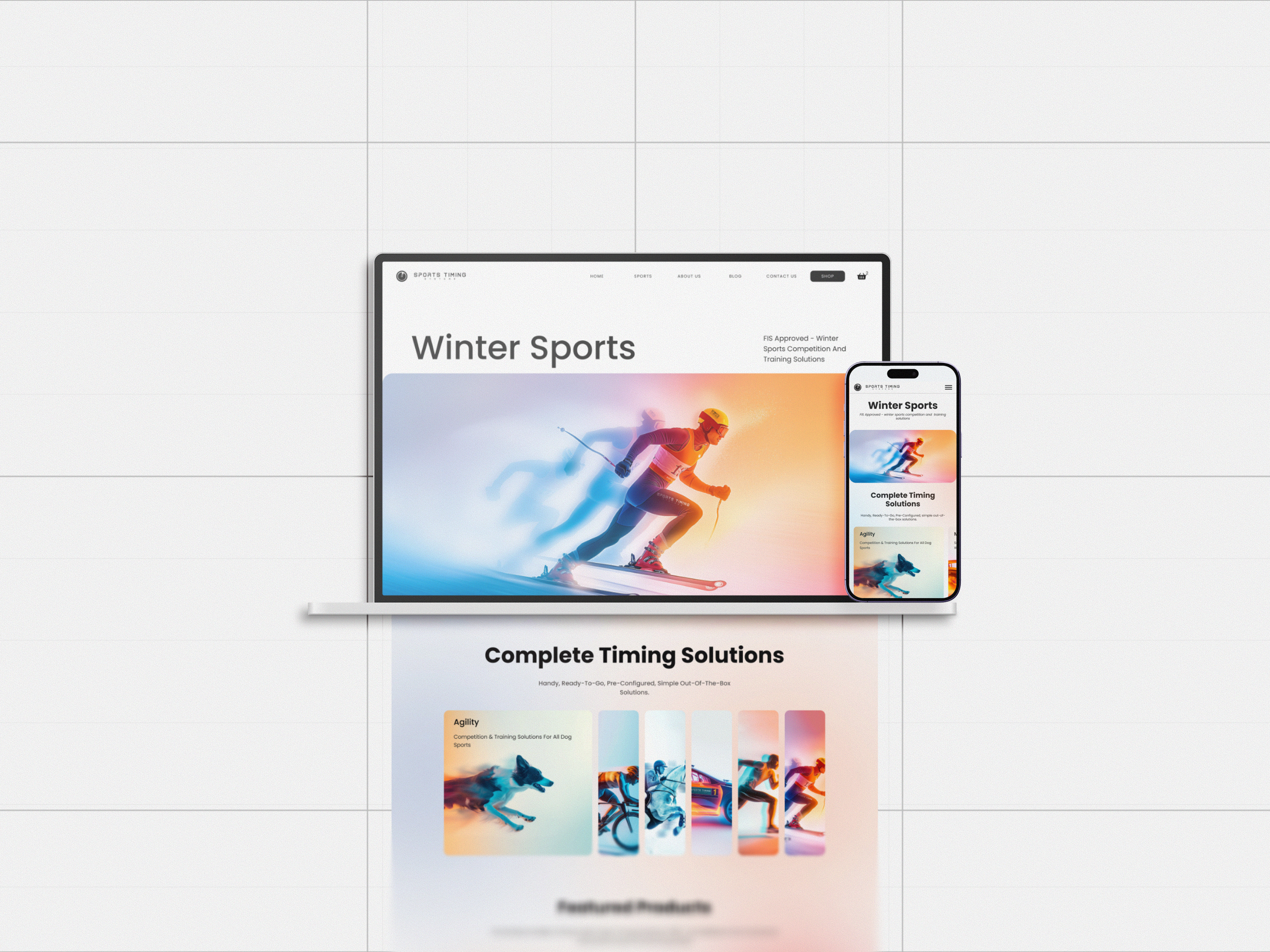 Sports Timing Systems identity applied to desktop and mobile website designs