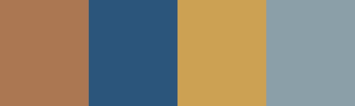 Four-color swatch preview for 365 Cultural Color Palettes #110, Djenne, Mali: Mud Brick, Tuareg Indigo, Dry Straw, Dusty Sky.