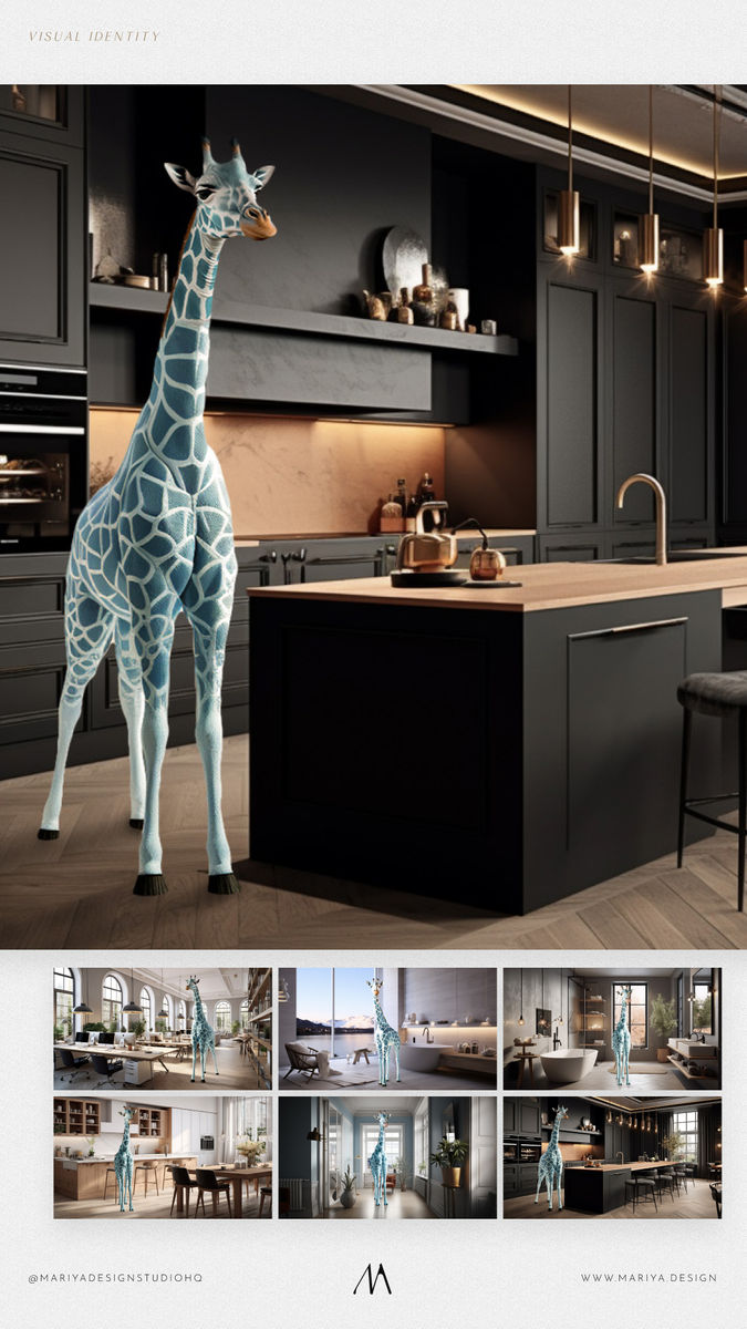 Blue Giraffe brand applied in interior space showing hospitality branding across physical environment