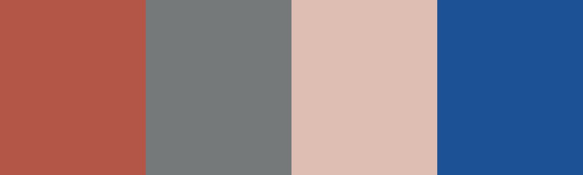 Four-color swatch preview for 365 Cultural Color Palettes #142, Crete, Greece: Minoan Red, Olive Wood Grey, Elafonissi Pink, Sapphire Sea.