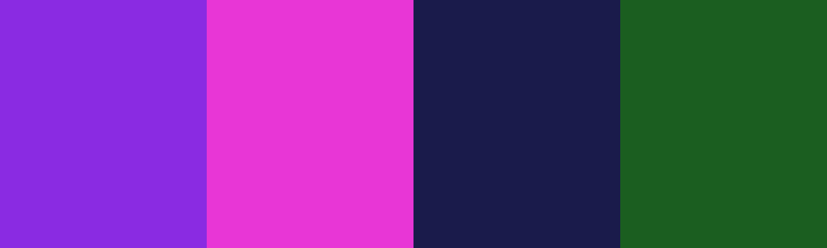 Four-color swatch preview for 365 Cultural Color Palettes #064, Gardens, Singapore: Neon Purple, Neon Pink, Night Sky, Vertical Green.