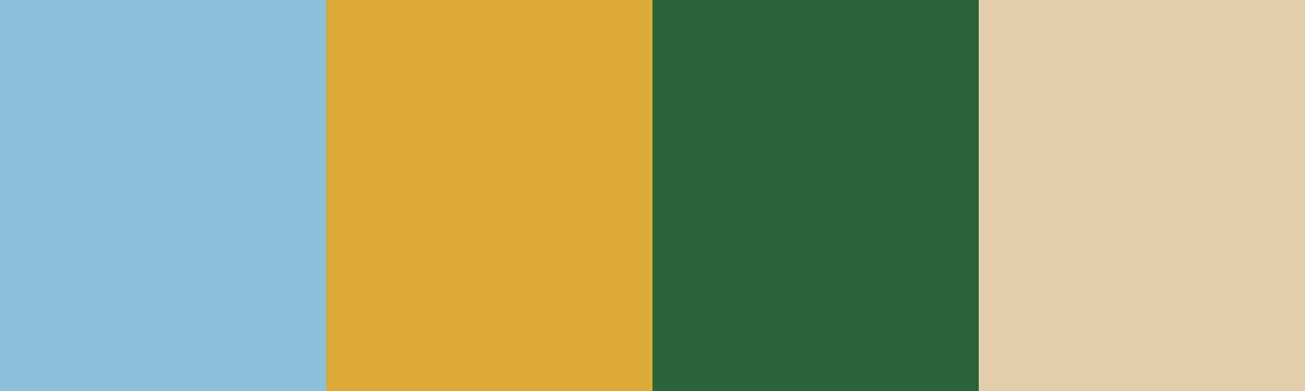 Four-color swatch preview for 365 Cultural Color Palettes #093, Punta Cana, Dominican Republic: Larimar Blue, Amber Gold, Palm Green, Sand White.