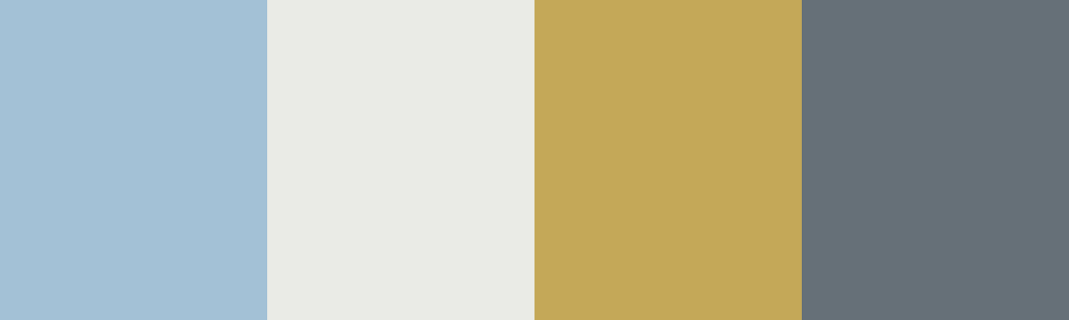 Four-color swatch preview for 365 Cultural Color Palettes #082, Riga, Latvia: Riga Blue, Plaster Cream, Gold Leaf, Slate Grey.