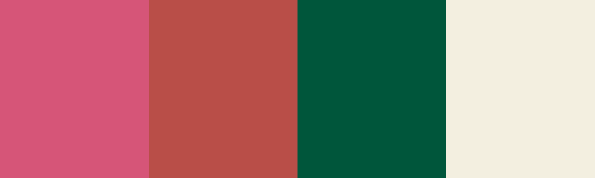 Four-color swatch preview for 365 Cultural Color Palettes #018, Rose Valley, Bulgaria: Damask Rose, Terracotta, Woven Green, Sheep Wool.