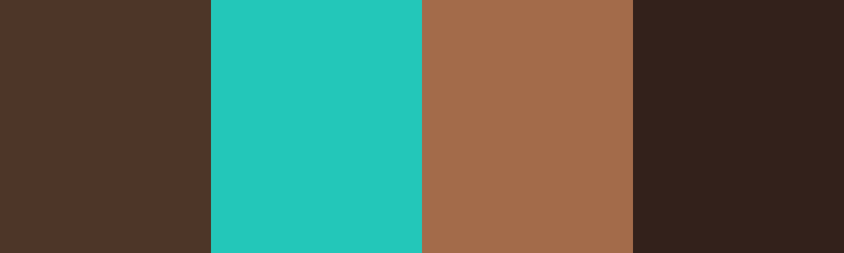 Four-color swatch preview for 365 Cultural Color Palettes #103, Stone Town, Zanzibar: Carved Wood, Turquoise Sea, Zanzibar Cinnamon, Clove Brown.