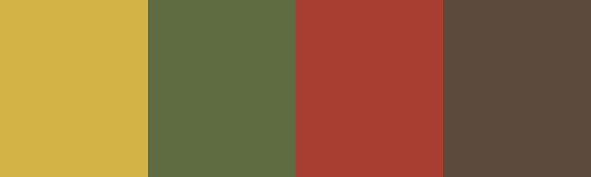 Four-color swatch preview for 365 Cultural Color Palettes #056, Hoi An, Vietnam: Hoi An Yellow, Old Moss, Silk Lantern, Teak Wood.