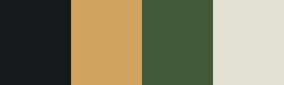 Four-color swatch preview for 365 Cultural Color Palettes #102, Serengeti, Tanzania: Zebra Black, Serengeti Gold, Acacia Green, Bone White.