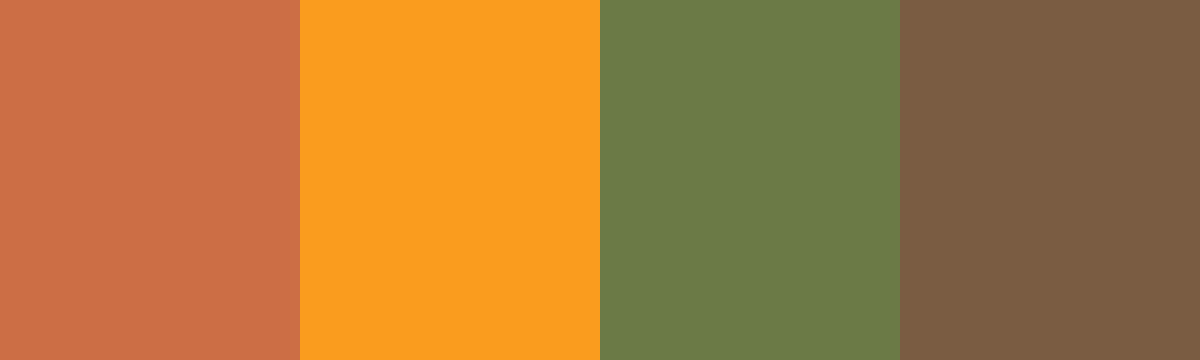 Four-color swatch preview for 365 Cultural Color Palettes #137, Andalucia, Spain: Moorish Terracotta, Orange Blossom, Olive Green, Andalusian Earth.