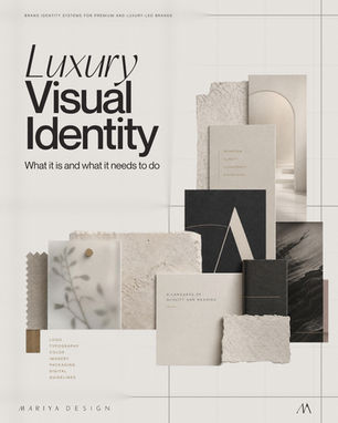 Luxury visual identity collage showing typography, imagery, packaging, digital standards, and material direction for premium and luxury-led brands.