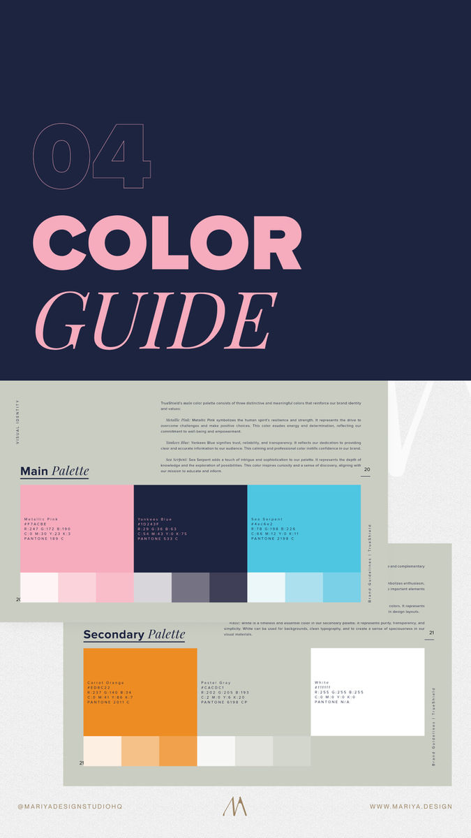 TrueSHIELD color palette and brand color system designed for clarity and product differentiation
