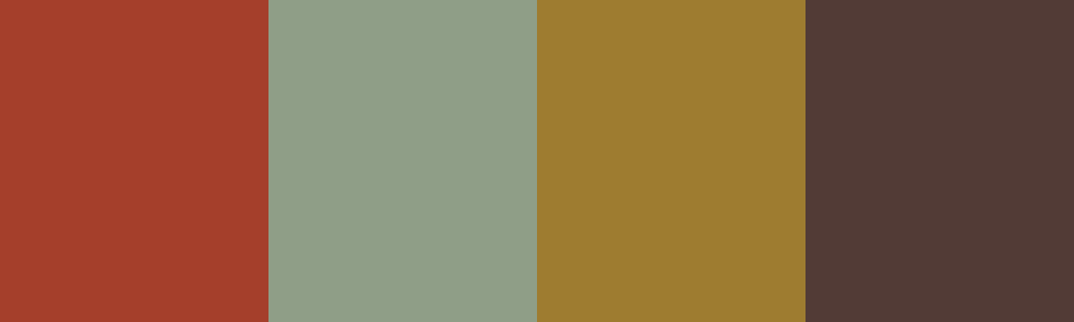 Four-color swatch preview for 365 Cultural Color Palettes #034, Outback, Australia: Uluru Red, Eucalyptus, Ochre Gold, Iron Rock.