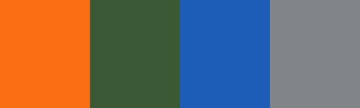 Four-color swatch preview for 365 Cultural Color Palettes #132, Amalfi Coast, Italy: Amalfi Orange, Coastal Pine, Maiolica Blue, Cliff Grey.