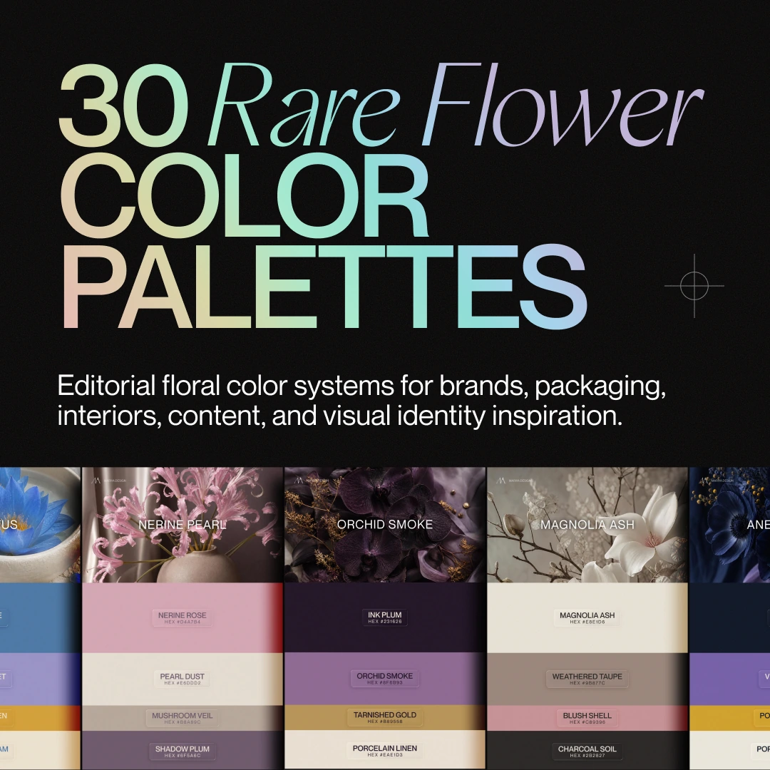 30 Rare Flower Color Palettes cover with floral color studies.