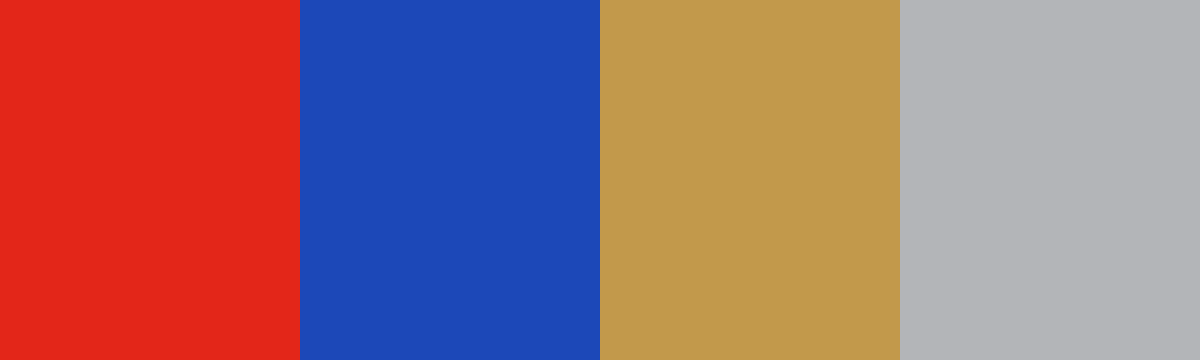 Four-color swatch preview for 365 Cultural Color Palettes #063, Batu Caves, Malaysia: Stair Red, Stair Blue, Statue Gold, Limestone.