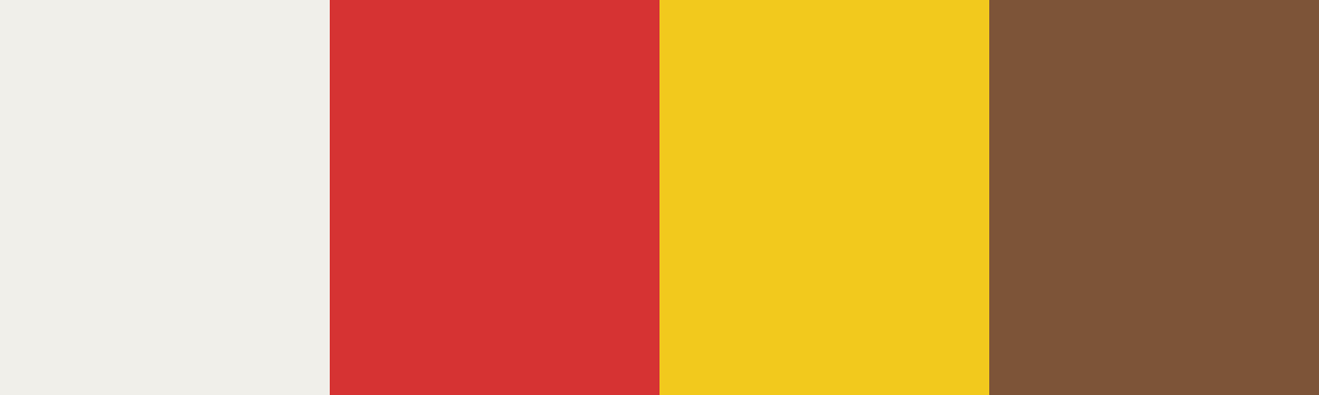 Four-color swatch preview for 365 Cultural Color Palettes #039, Highlands, Papua New Guinea: Shell White, Feather Red, Paradise Yellow, Fiber Brown.