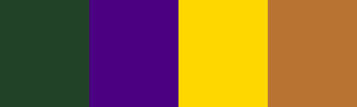 Four-color swatch preview for 365 Cultural Color Palettes #022, Amazon, Brazil: Monstera Green, Acai Purple, Macaw Yellow, Jungle Quill.