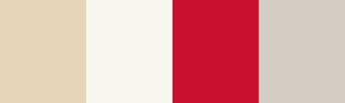 Four-color swatch preview for 365 Cultural Color Palettes #016, Scandi, Sweden: Blonde Wood, Wool Cream, Lingonberry Red, Nordic Greige.