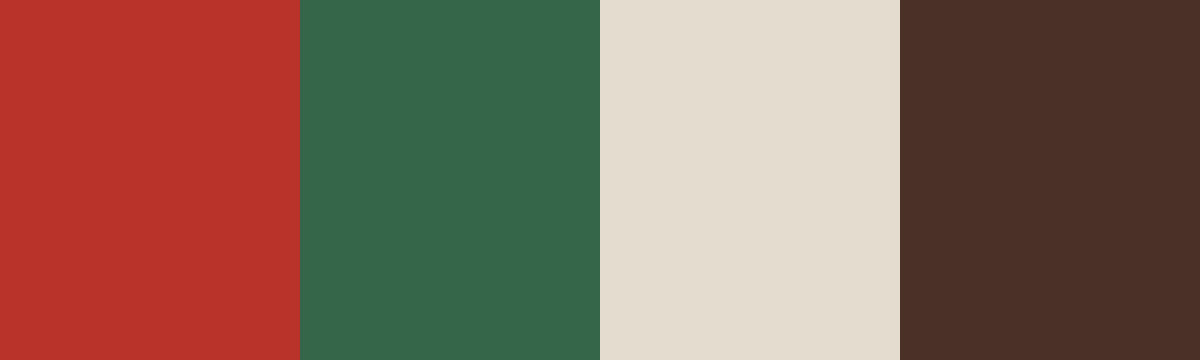 Four-color swatch preview for 365 Cultural Color Palettes #123, The Highlands, Papua New Guinea: Paradise Red, Canopy Green, Clay White, Mahogany Brown.