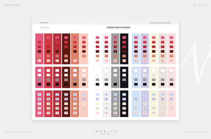 beauty brand color system showing structured palette and extended color combinations