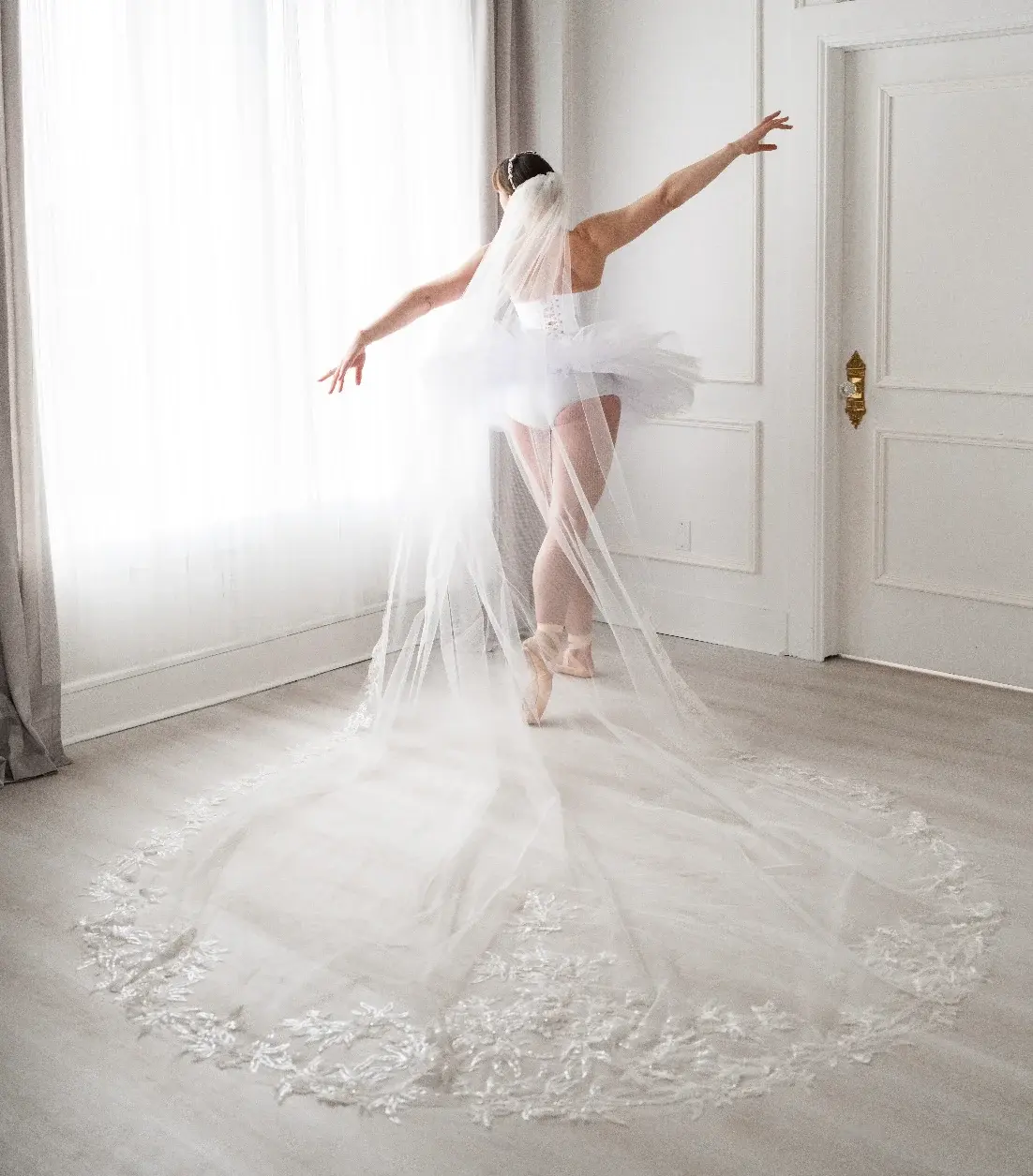 Femme is a breathtakingly ethereal cathedral veil that makes a statement. Crafted from luxurious Lilly Flower French sequin l