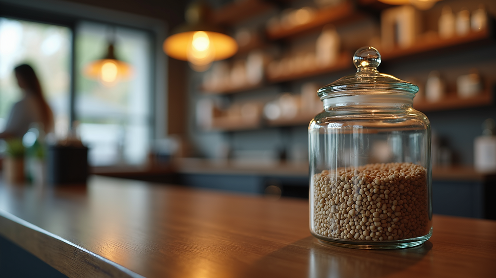 High angle view of a tip jar on a salon counter