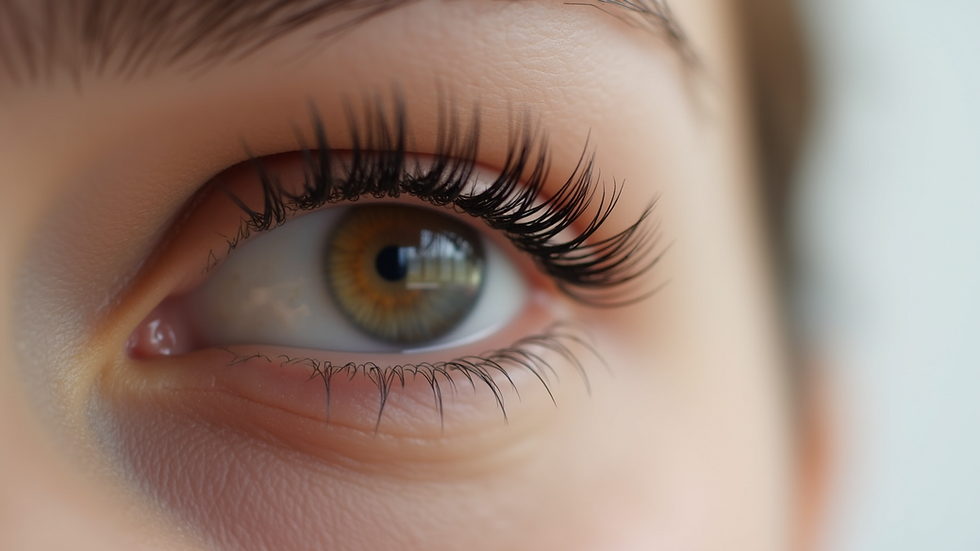 Close-up view of natural eyelashes curled upwards