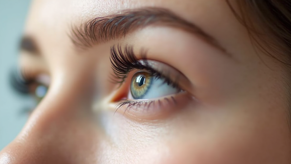 Close-up view of dark tinted eyelashes after treatment