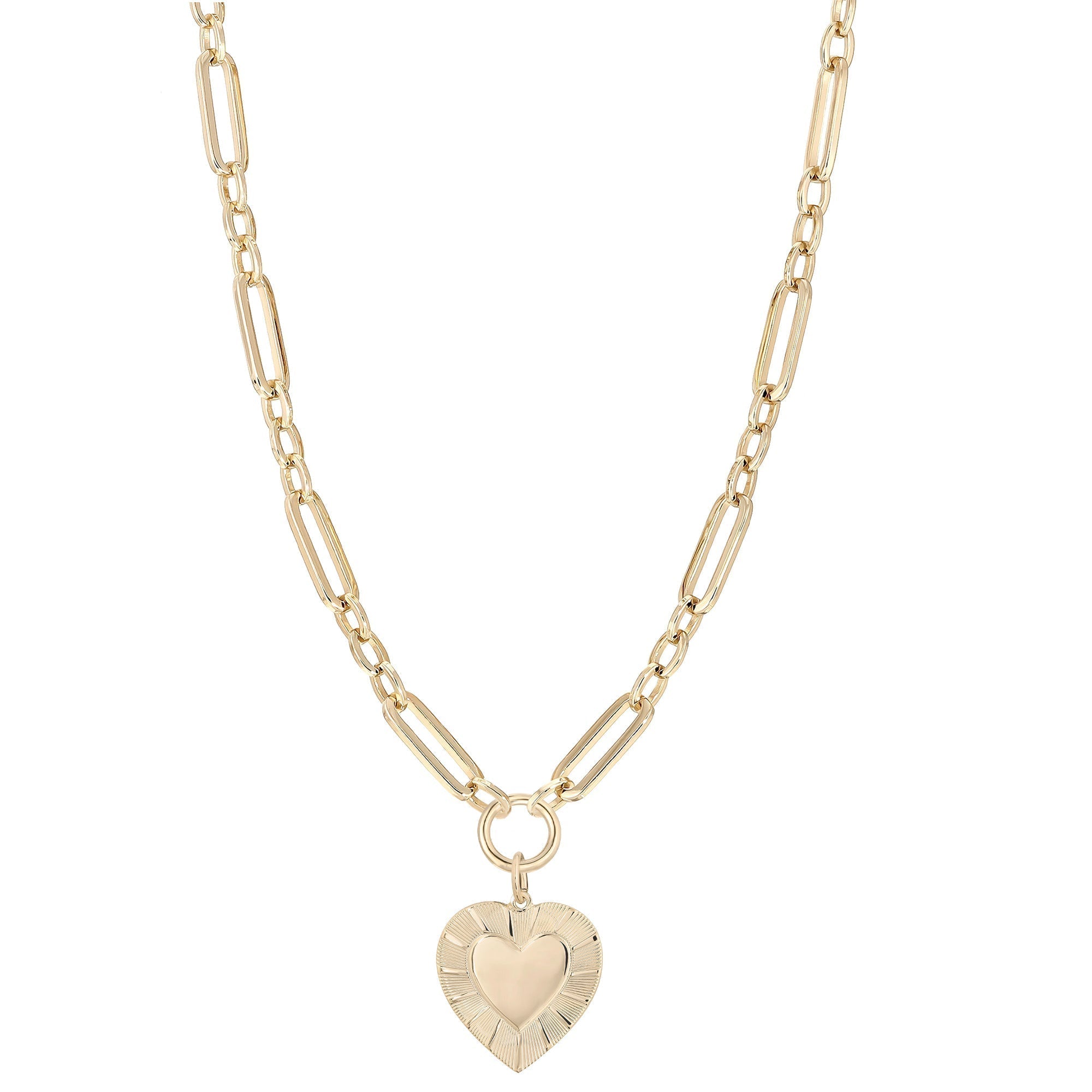Large Multi Link Chain & Heart Pendant Necklace by Eklexic