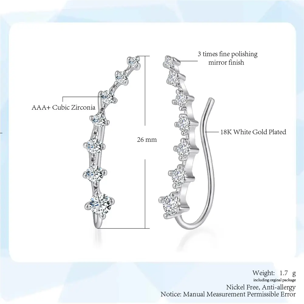 Long Dipper Ear Hook Clip on Earrings for Women Four-Prong Setting Zircon