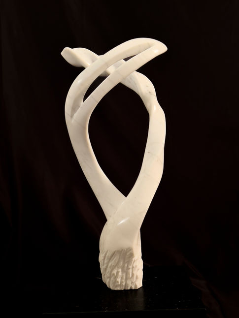 a large white sculpture with a black background