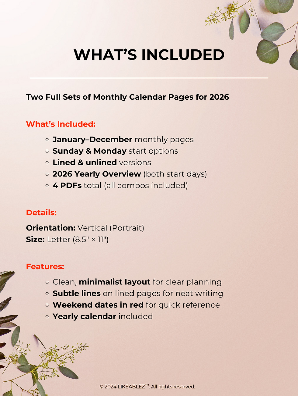 Thumbnail: 2026 Printable Calendar (Letter | Vertical) - Clyde