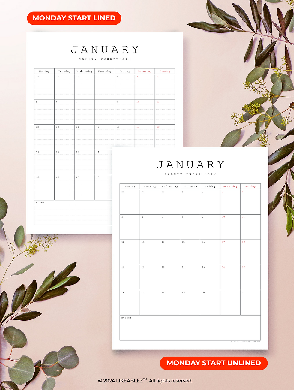 Thumbnail: 2026 Printable Calendar (Letter | Vertical) - Clyde