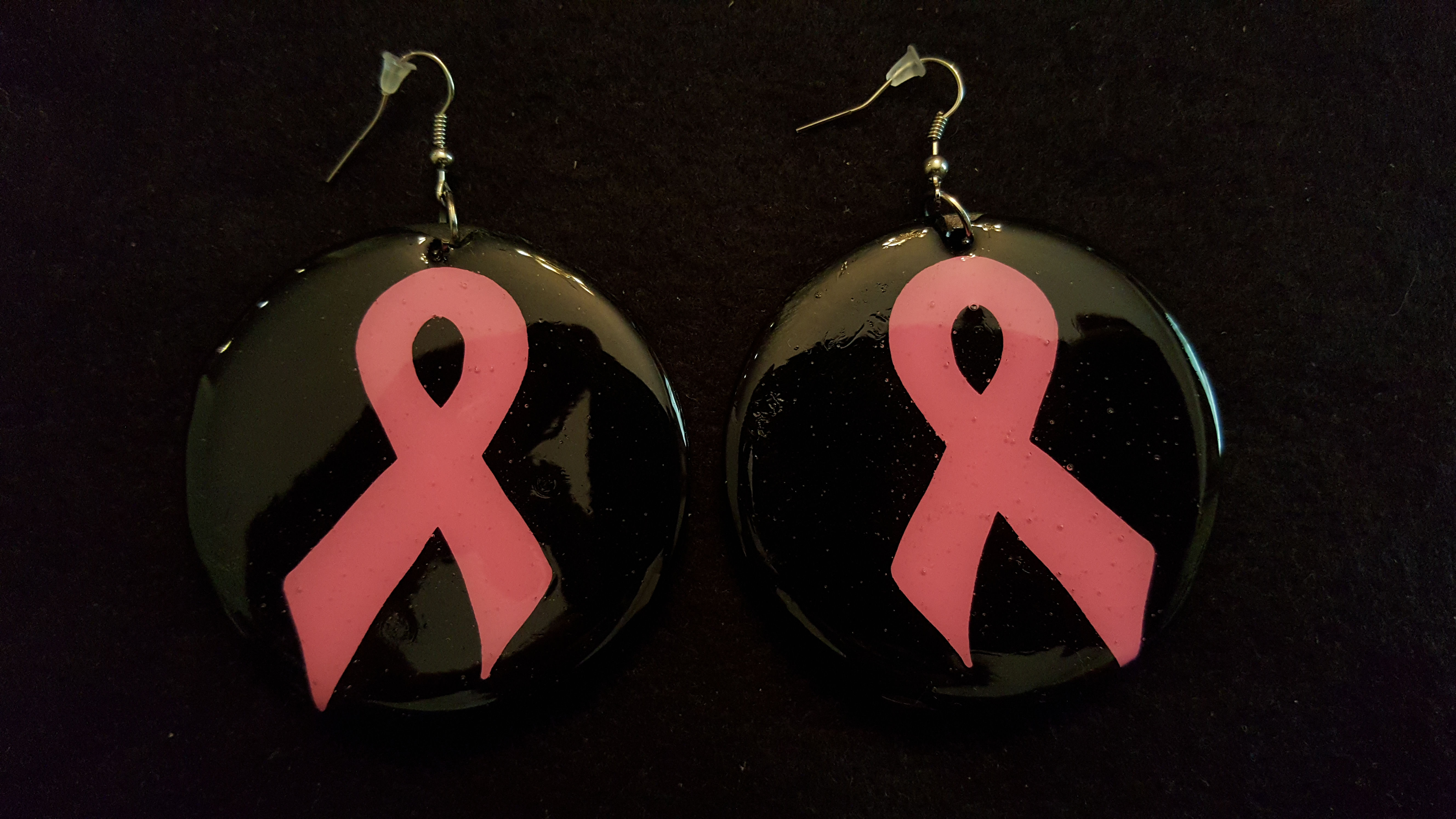 Breast Cancer Ribbon Black Earrings