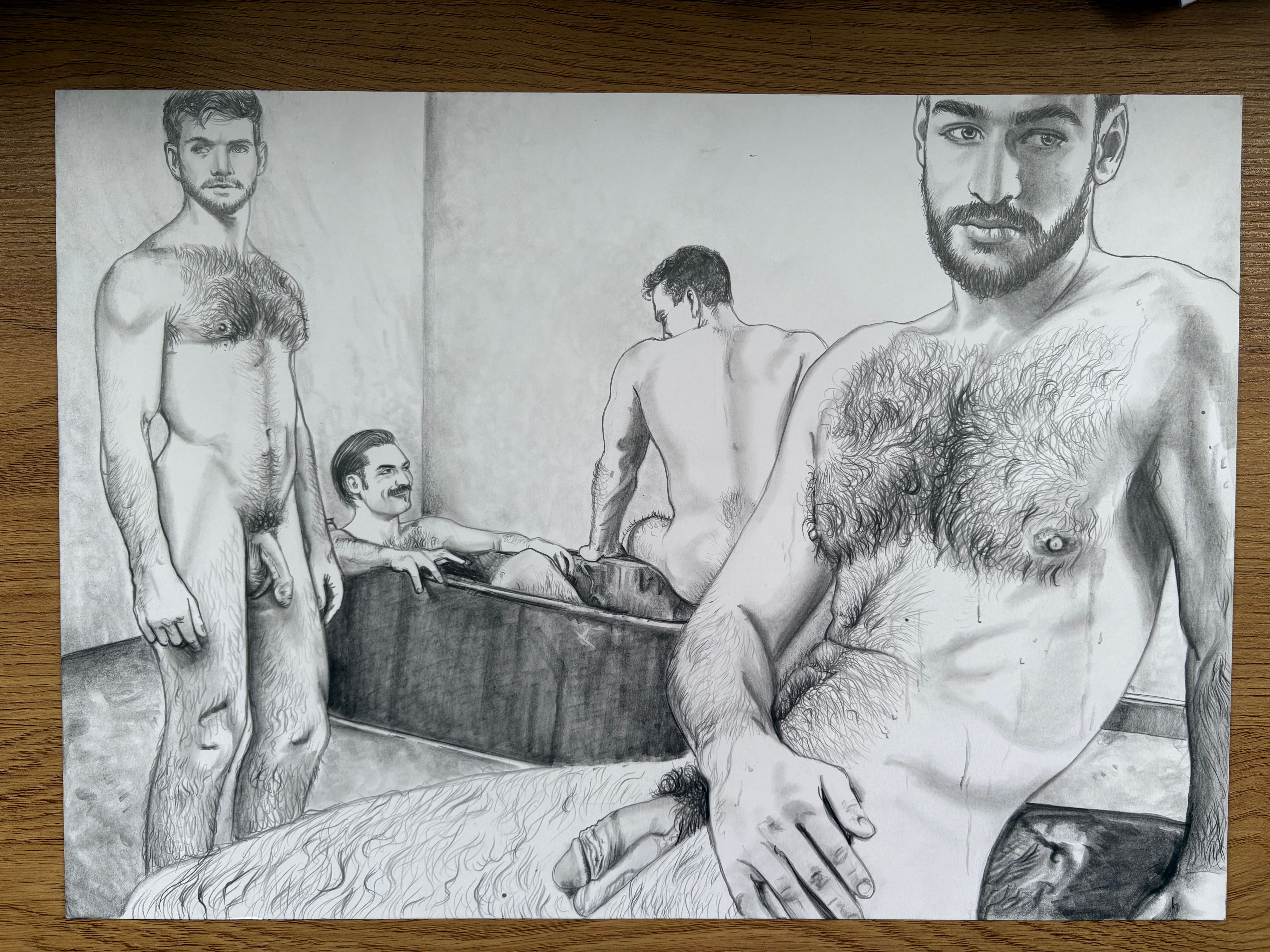 Sauna, Original Signed Drawing 8.27" x 11.69" 200gsm