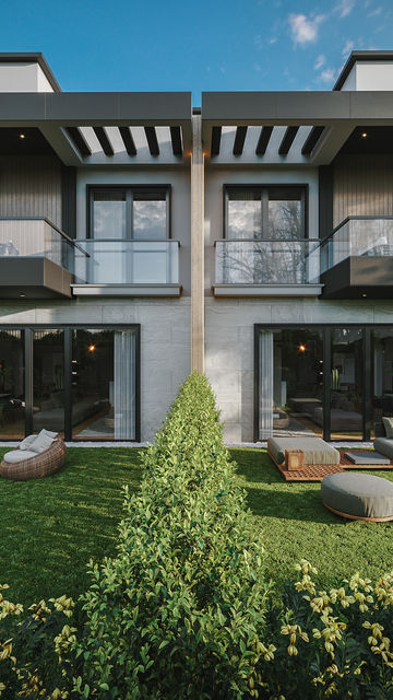Modern villa bahçeli dış cephe render hizmetleri