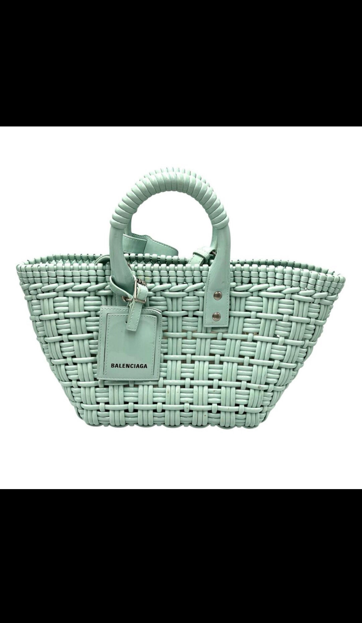 BALENCIAGA Handbag Bistro XS 2-Way Shoulder Basket Bag 671342 Enamel Mint Gree