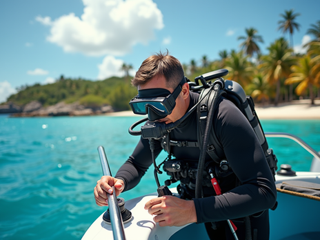 non swimmer getting ready for dcuba diving at havelock