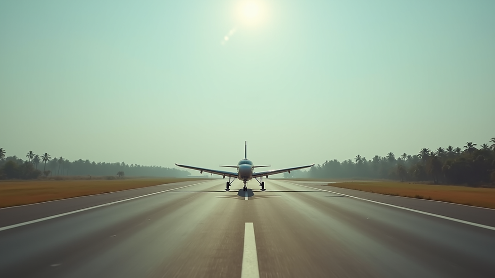 Eye-level view of a small airplane landing at Port Blair airport