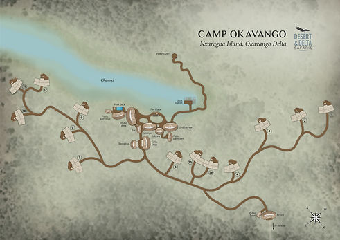 A picture showing the layout of Camp Okavango