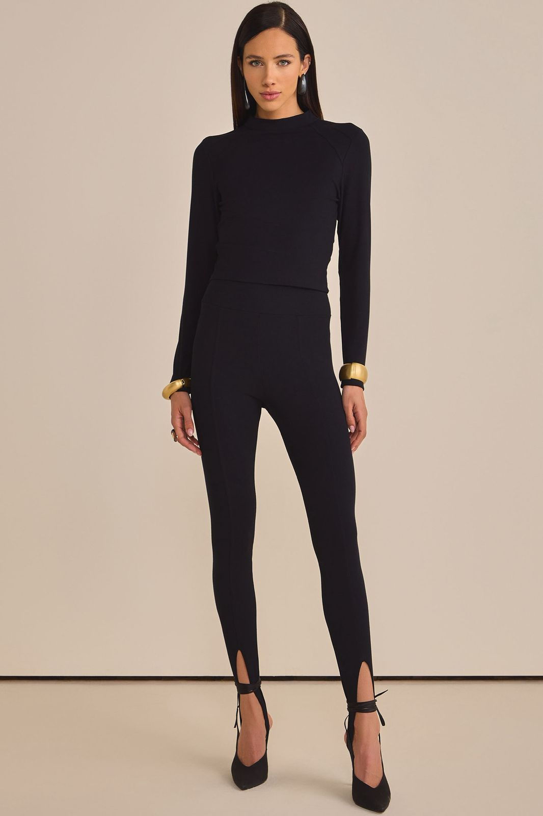 Calça legging fusô em malha estruturada com efeito alfaiataria