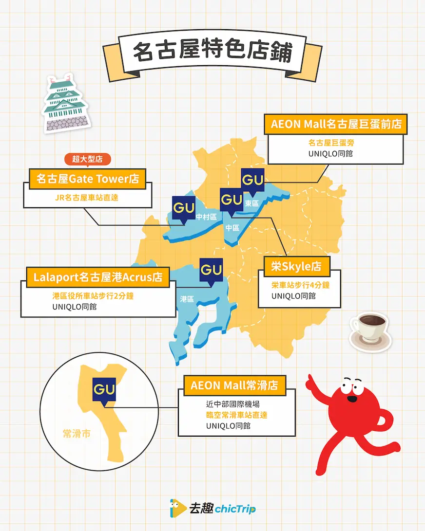 名古屋 GU 必逛清單地圖：包含榮商圈與名古屋車站等 5 間必逛清單