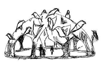 sketch of a dome with birds on it