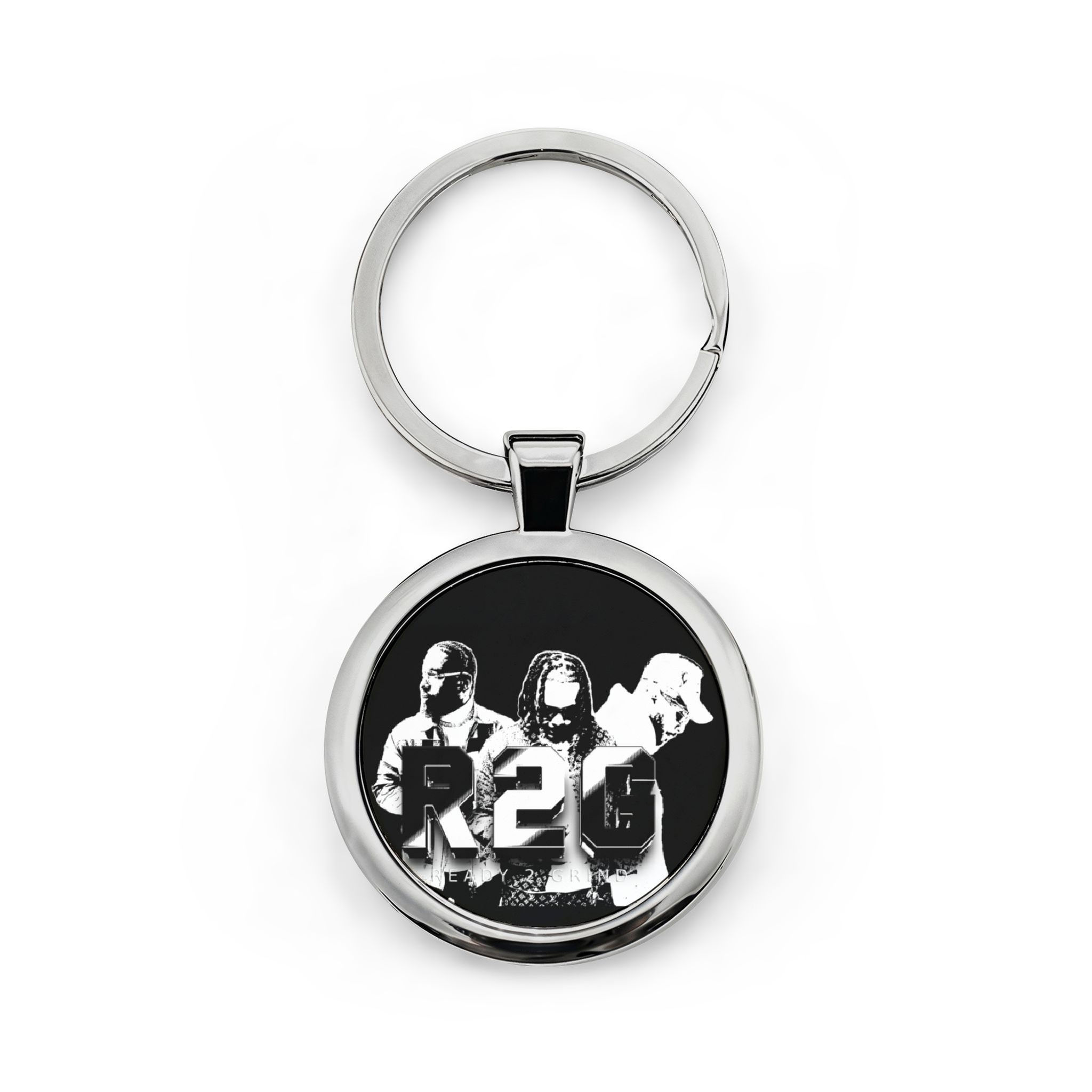 R2G Round Stainless Steel Keychain — Formal Couple Silhouette 