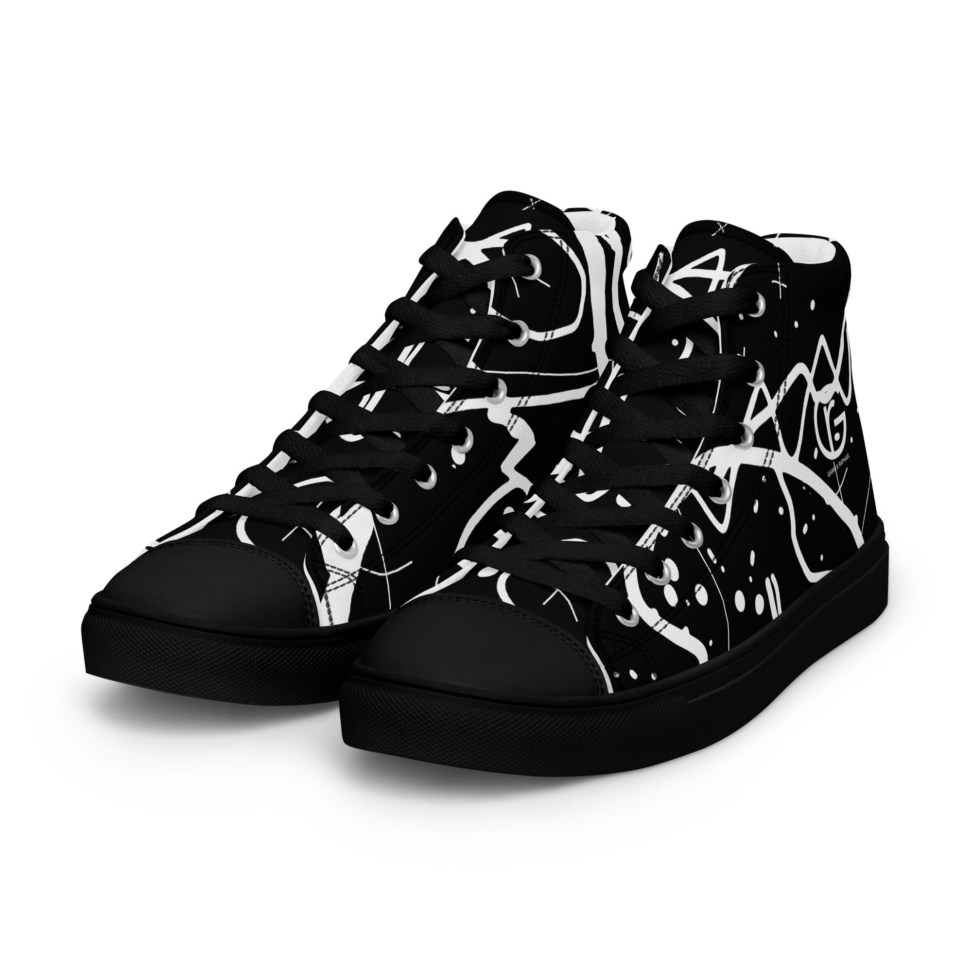 G&R(G&R (Crazy Print B/W) Men’s high top canvas shoes