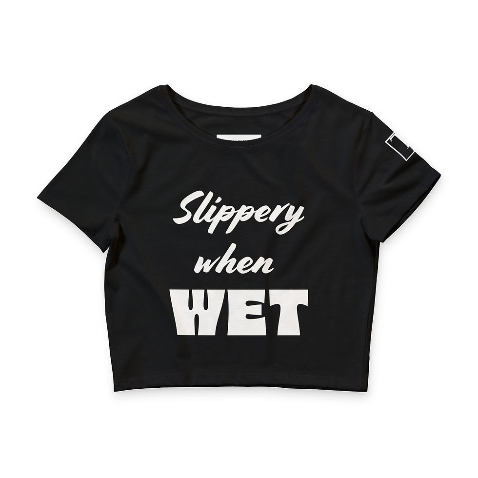 Thumbnail: Crop Tee — "Slippery When Wet" Graphic Crop Top, Playful Beach & Summer Shirt