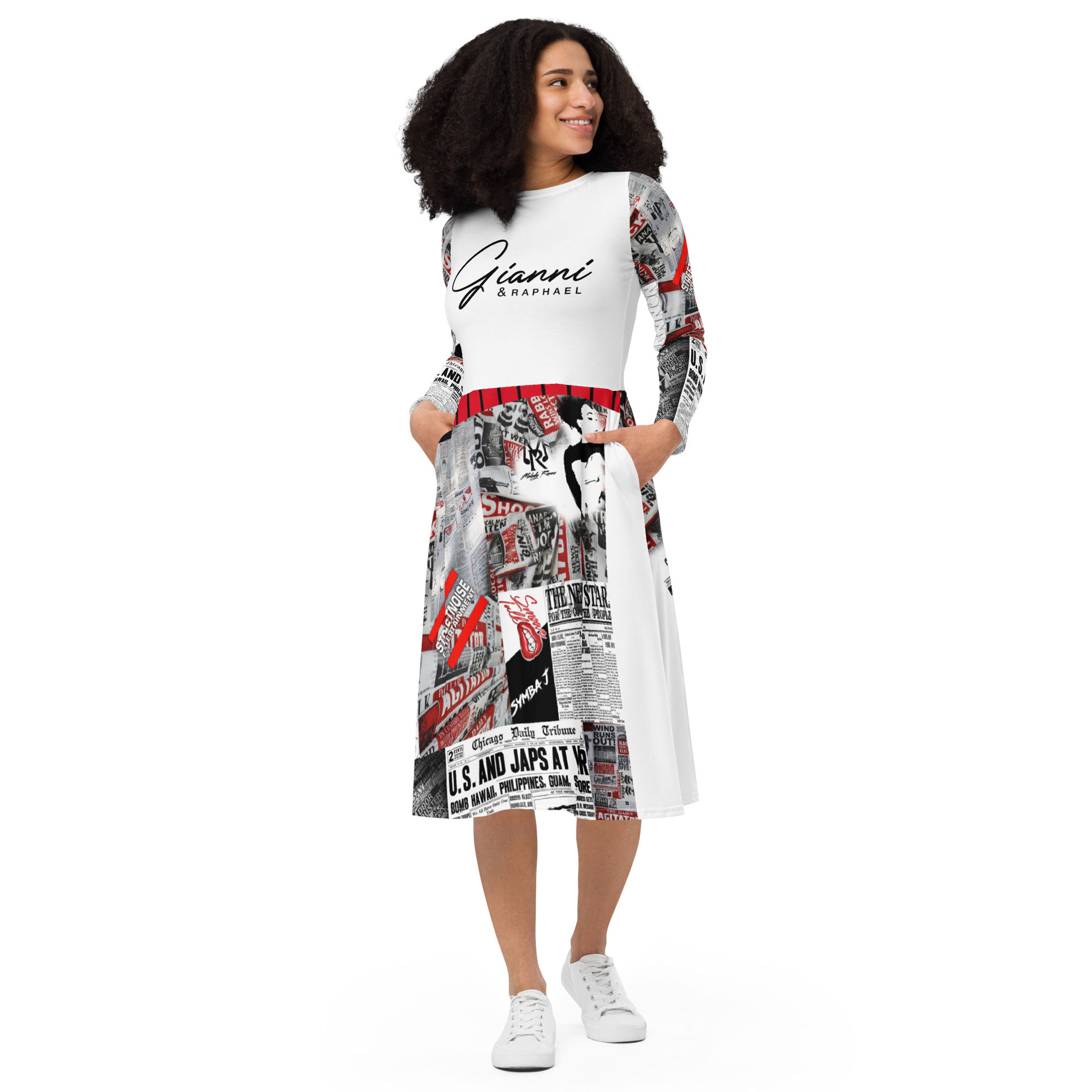 Streetnoise G&R (Calab) All-over print long sleeve midi dress