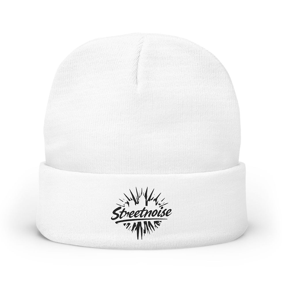 Thumbnail:  Embroidered Crew Knit Beanie (Streetnoise Burst) — Retro Red Cartoon Patch