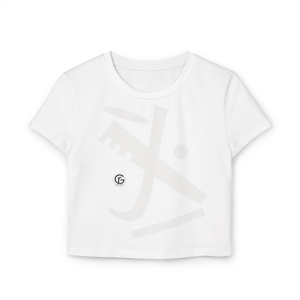 Thumbnail: G&R Abstract Minimalist Crop Tee — White Geometric Graphic Women's Baby Tee